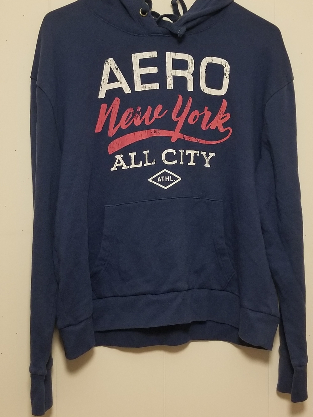 Aeropostale Navy Blue Graphic Zip-Up Hoodie with Pink & White Logo